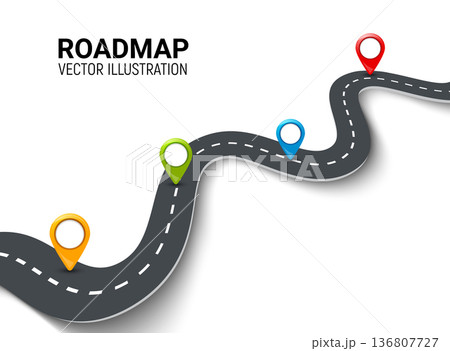 Roadmap 3d infographic timeline path vector concept. Road map winding isometric journey way 136807727