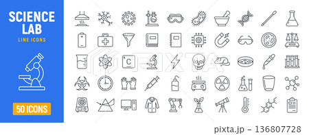 Laboratory microscope research chemistry dna chemical icon set. Chemistry lab experiment medicine 136807728