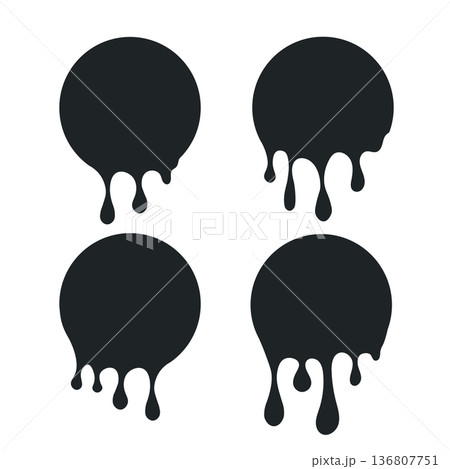 Abstract black dripping circles. Minimalist design featuring three bold shapes with dripping effect. 136807751