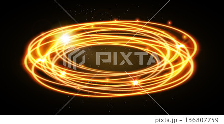 Energy abstract glowing light rings dynamic circular vortex, luminous neon plasma trails with 136807759