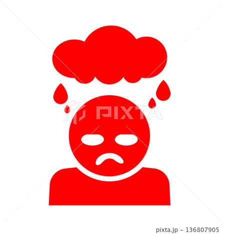 憂鬱な気分を表す人物アイコン(赤) 136807905