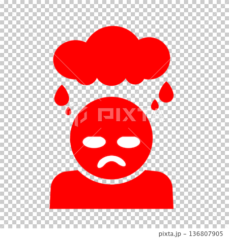 憂鬱な気分を表す人物アイコン(赤) 136807905
