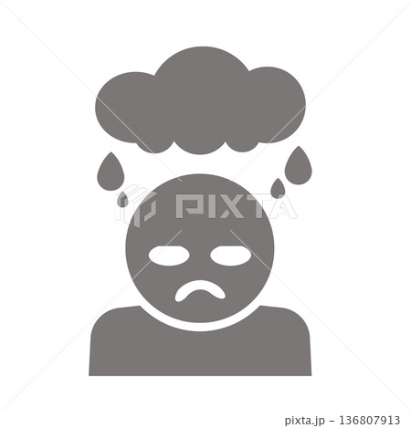 憂鬱な気分を表す人物アイコン(グレー) 136807913