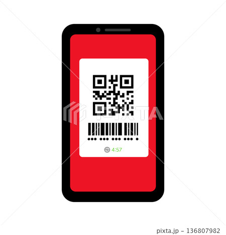 スマホ決済の画面に表示されたQRコードのカラーイラスト素材 136807982
