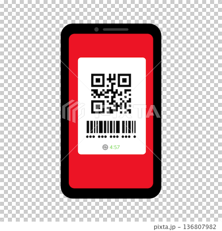 智慧型手機支付畫面上顯示的二維碼彩色插圖 136807982