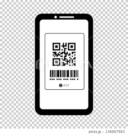 智慧型手機支付畫面上顯示的二維碼單色插圖 136807983