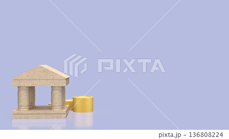 Classical Stone Bank with Golden Coins Concept 3d render. Classical Stone Bank with Golden Coins Concept 3d render. 136808224