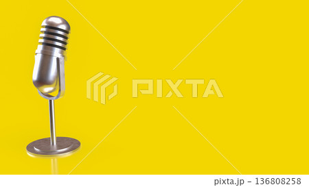 Vintage Silver Microphone on Bright Yellow Background 3d render. 136808258