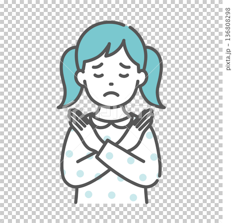 圖解：一名女孩做出NG手勢（禁止、警告、上半身） 136808298