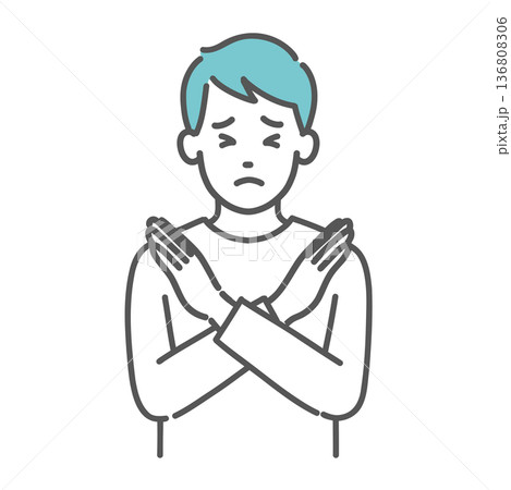 NGサインを出す若い男性のイラスト(禁止・注意・上半身) NGサインを出す若い男性のイラスト(禁止・注意・上半身) 136808306