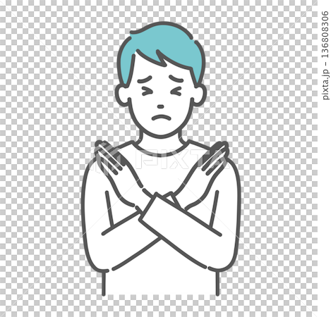 NGサインを出す若い男性のイラスト(禁止・注意・上半身) NGサインを出す若い男性のイラスト(禁止・注意・上半身) 136808306