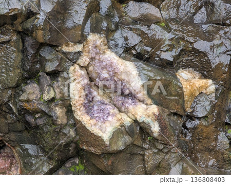 Misiones, Argentina - June 23, 2025: Minera Vanda or the Vanda Mines in Misiones, Argentina. An amethyst geode in a basalt wall. 136808403