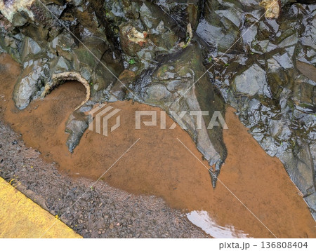 Misiones, Argentina - June 23, 2025: Minera Vanda or the Vanda Mines in Misiones, Argentina. Basalt wall in the tunnel 136808404