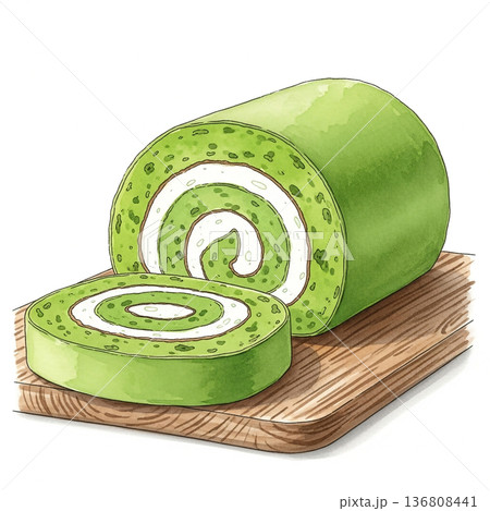 渦巻き模様の抹茶ロールケーキ 136808441