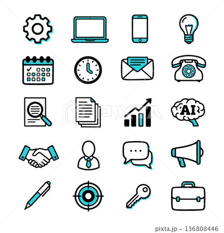 ビジネス・IT・デジタルマーケティング アイコンセット（AI・チャット・分析・目標）フラットデ 136808446