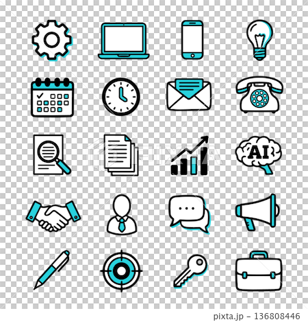 ビジネス・IT・デジタルマーケティング アイコンセット（AI・チャット・分析・目標）フラットデ 136808446