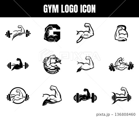 Gym Logo Icon Set Fitness Bodybuilding Muscle Arm Vector Collection 136808460