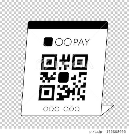 Black QR code payment stand and monochrome cashless information 136808466