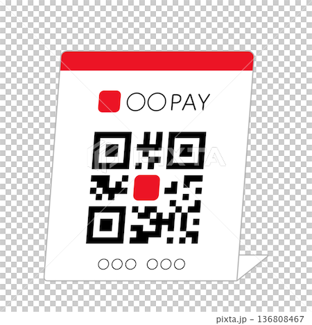 A red QR code payment stand and a smart cashless information plate A red QR code payment stand and a smart cashless information plate 136808467