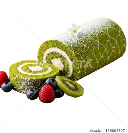 抹茶カラーが美しいロールケーキ 抹茶カラーが美しいロールケーキ 136808507