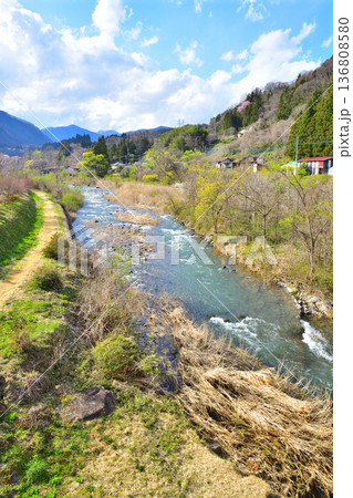 赤谷川　桜の咲く頃　新治中央運動公園付近の風景　 136808580