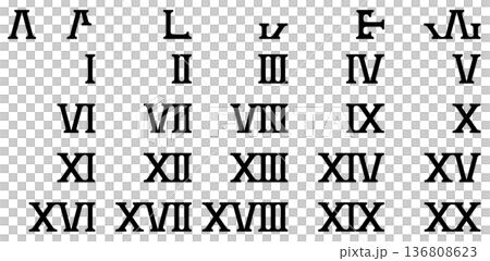 ローマ数字（丸みあり）　0〜20 136808623