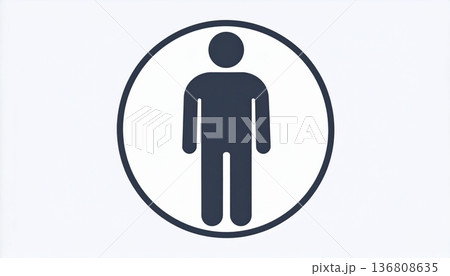 丸枠の中に直立する人物のベクターアイコン。ユーザー、対象者、現在地、基本のポーズを示すピクトグラム 136808635