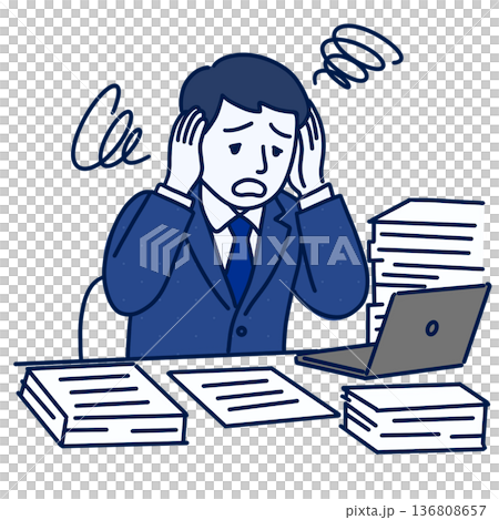 A male employee who is worried about taking on too much work A male employee who is worried about taking on too much work 136808657