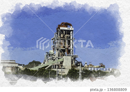 水彩画風 UBE三菱セメント 伊佐セメント工場 山口県美祢市 水彩画風 UBE三菱セメント 伊佐セメント工場 山口県美祢市 136808809