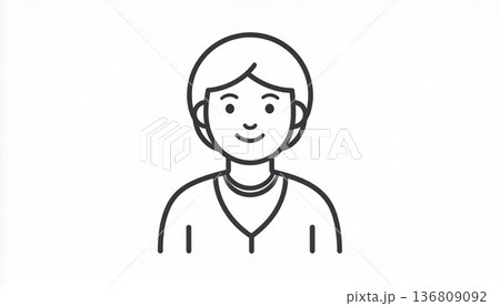 穏やかに微笑む女性のシンプルなベクターアイコン。ユーザープロフィール、カスタマーサポート、汎用人物線 136809092