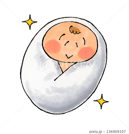 おくるみに包まれる赤ちゃん　寝る 136809107