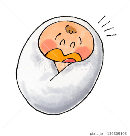 おくるみに包まれる赤ちゃん 笑顔 おくるみに包まれる赤ちゃん 笑顔 136809108