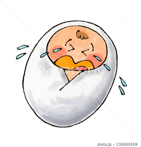 おくるみに包まれる赤ちゃん　泣く 136809109