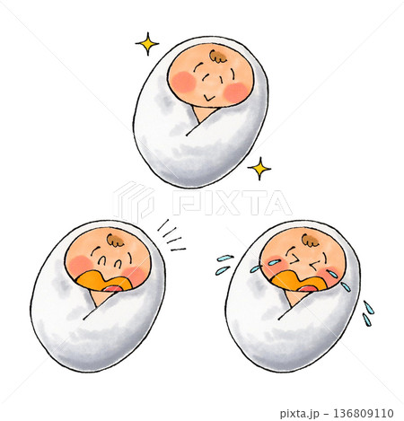 おくるみに包まれる赤ちゃんセット 136809110