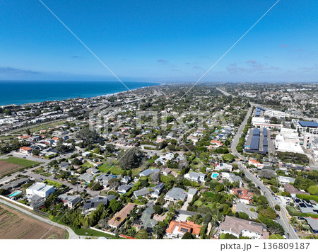 Aerial drone photo of Cardiff, West Coast of California, Encinitas, United States of America Aerial drone photo of Cardiff, West Coast of California, Encinitas, United States of America 136809187