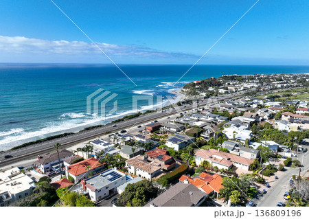 Aerial drone photo of Cardiff, West Coast of California, Encinitas, United States of America Aerial drone photo of Cardiff, West Coast of California, Encinitas, United States of America 136809196