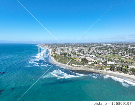 Aerial drone photo of Cardiff, West Coast of California, Encinitas, United States of America Aerial drone photo of Cardiff, West Coast of California, Encinitas, United States of America 136809197