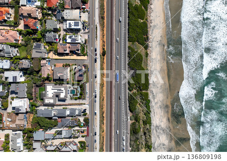 Aerial drone photo of Cardiff, West Coast of California, Encinitas, United States of America Aerial drone photo of Cardiff, West Coast of California, Encinitas, United States of America 136809198