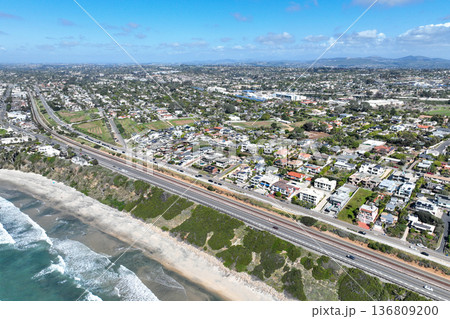 Aerial drone photo of Cardiff, West Coast of California, Encinitas, United States of America Aerial drone photo of Cardiff, West Coast of California, Encinitas, United States of America 136809200