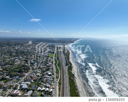 Aerial drone photo of Cardiff, West Coast of California, Encinitas, United States of America Aerial drone photo of Cardiff, West Coast of California, Encinitas, United States of America 136809203