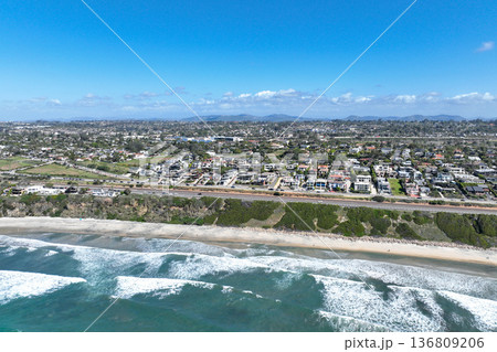 Aerial drone photo of Cardiff, West Coast of California, Encinitas, United States of America 136809206
