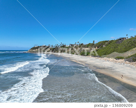 Aerial drone photo of Cardiff, West Coast of California, Encinitas, United States of America Aerial drone photo of Cardiff, West Coast of California, Encinitas, United States of America 136809209