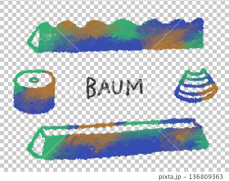 アイコンやシンボルマークとして、デザイン時に使いやすいカラフルな手描きイラスト・バームクーヘン 136809363