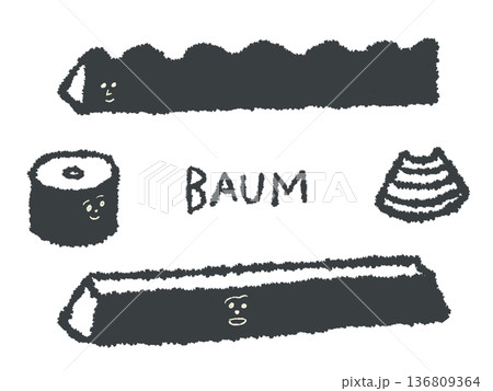 アイコンやシンボルマークとして、デザイン時に使いやすい表情豊かな手描きイラスト・バームクーヘン 136809364
