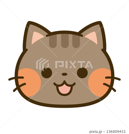 かわいいキジトラ猫の顔アイコン かわいいキジトラ猫の顔アイコン 136809431