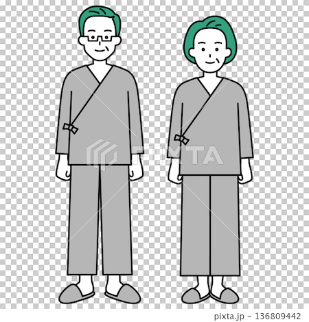 身穿醫院檢查服的中年男女(全身照) 身穿醫院檢查服的中年男女(全身照) 136809442