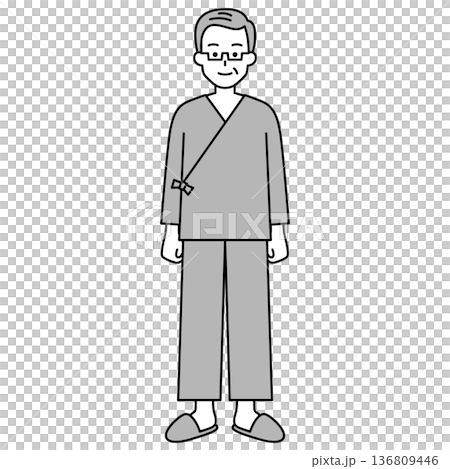 病院の検査着の年配の男性（全身） 136809446