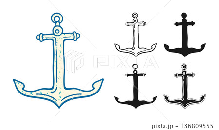 Anchor Illustration Hand Drawn Styles Vintage Engraving Grunge Ink Line Art Or Silhouette Anchor Illustration Hand Drawn Styles Vintage Engraving Grunge Ink Line Art Or Silhouette 136809555