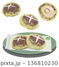 皿に乗っているしいたけのてんぷらセット 136810230