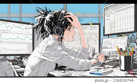 金融市場の急激な変動で頭を抱えている女性